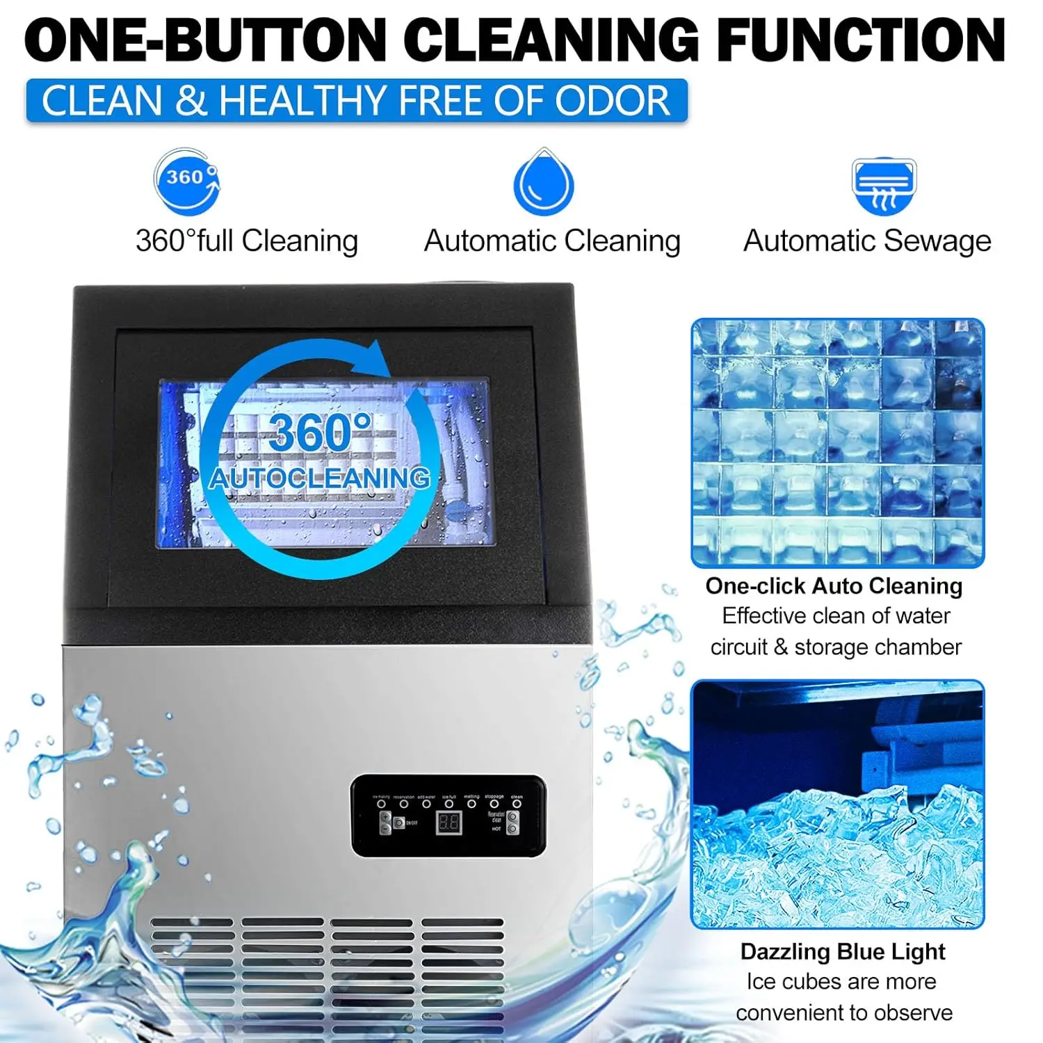 เครื่องทำน้ำแข็ง90LBS/24H กล่องจัดเก็บ33LBS อิสระสแตนเลสสตีลน้ำประปาและโหลดด้านบนสำหรับเครื่องทำภัตตาคาร