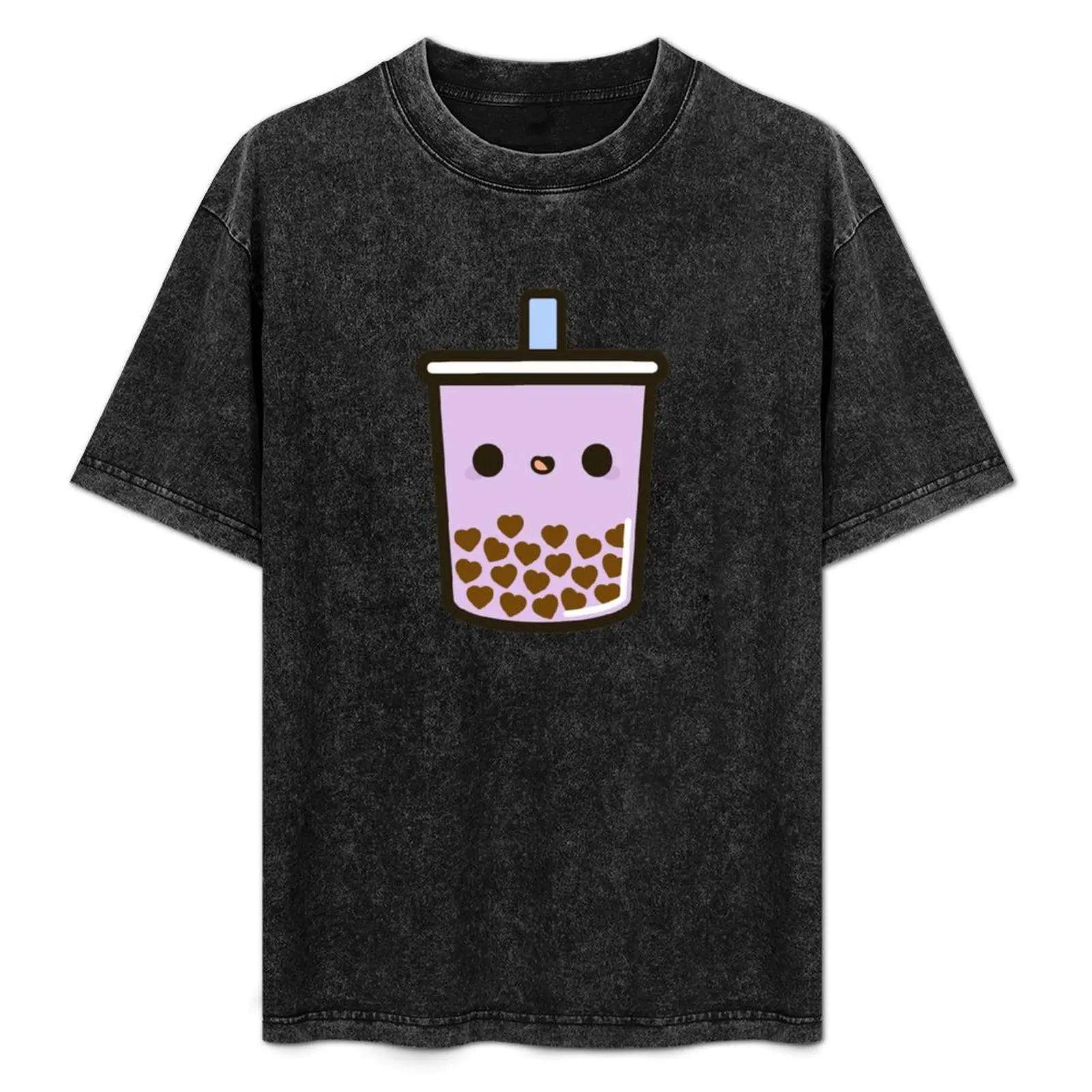 

Cute Love Heart Bubble Tea T-Shirt Worker Basic Short Sleeve Tee