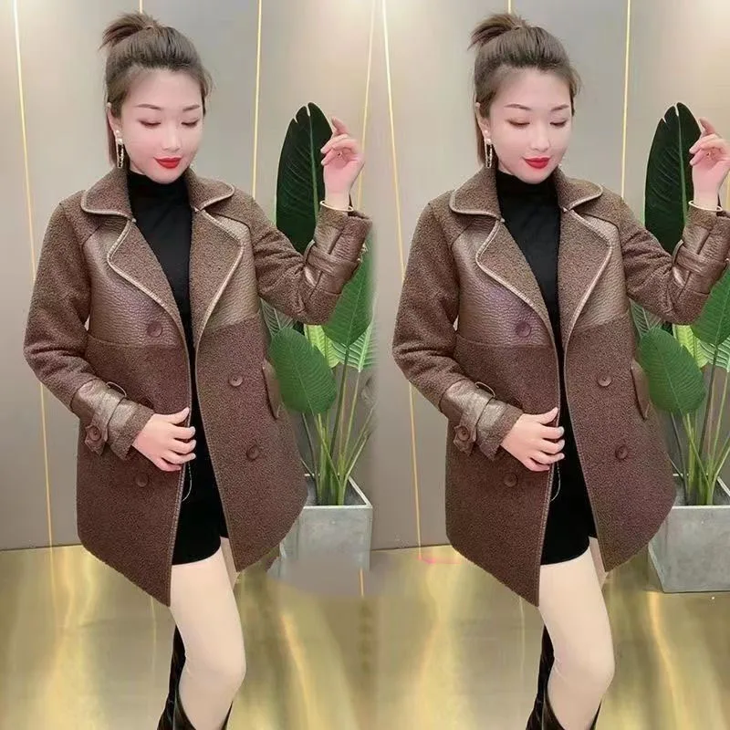 Women Wear On Both Sides PU Leather Jacket Autumn Winter Lady Large Size 5XL Outwear Female Medium Long Styles Faux Leather Coat