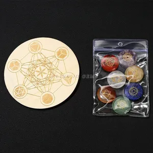 Heilstein 7 geformte Chakra Reiki -Symbol Kristall, flache runde Perle mit sieben Sternenmatrix Holzplatte für die Meditationsausgleich 10 Hauptverkaufstische in Missadas - №10