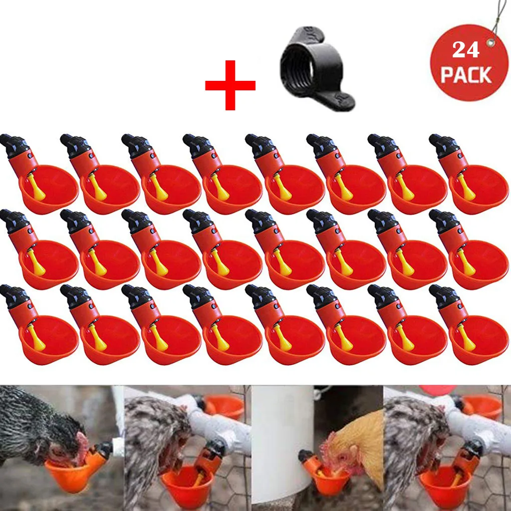 Chicken DrinkerChicken Bowl Drinker 24 sets Feed Automatic Bird Coop Poultry Chicken  Drinker Water Drinking Cups 24Pcs