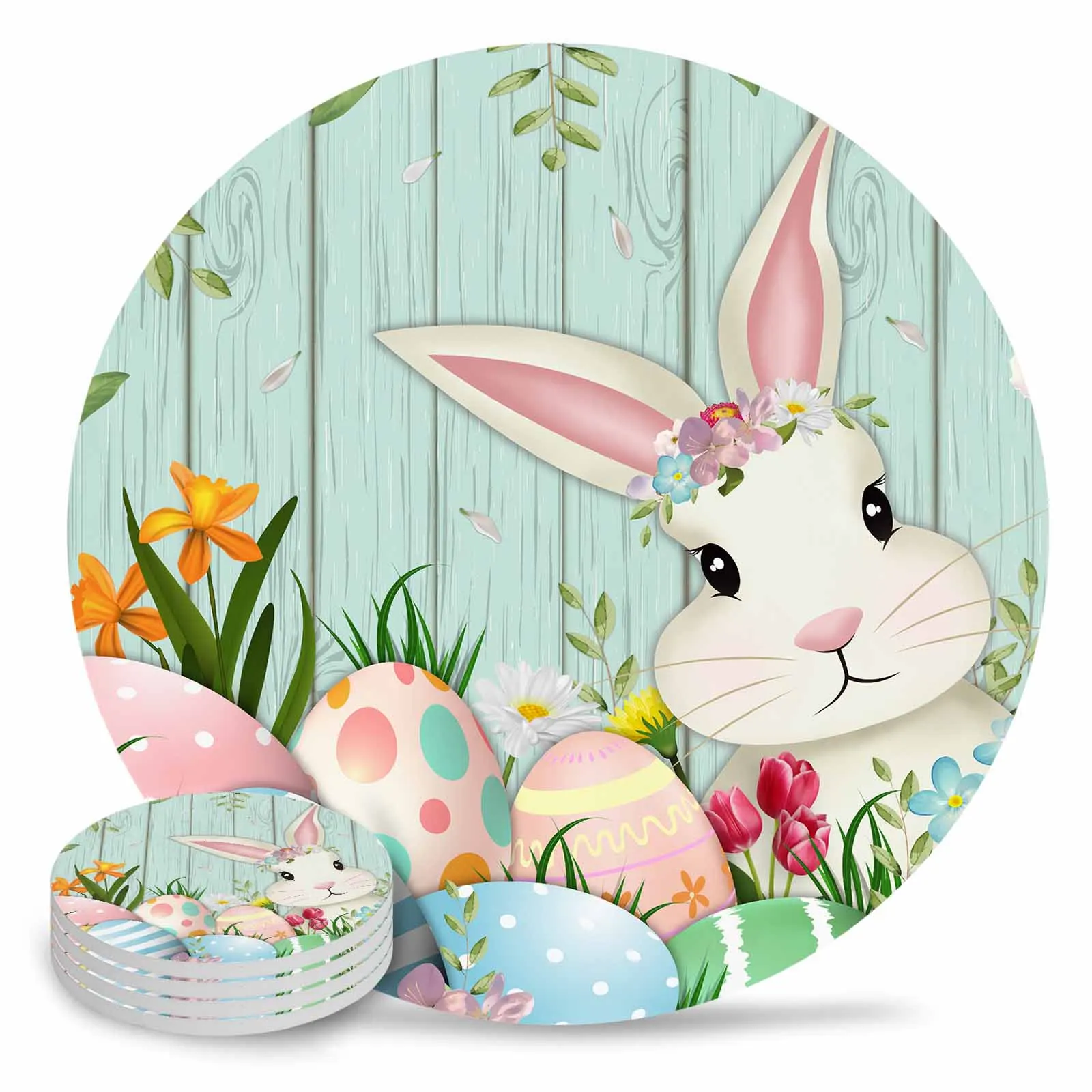 

Пасхальные яйца, кролик, цветы, листья, искусственная кожа, кухонный стол, круглая подставка, Роскошный декор, подставки под чашки для кофе и чая