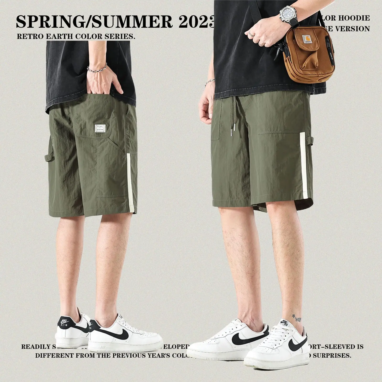 Summer slim men's vintage cargo shorts Casual Sports shorts Fitness Quick drying air conditioning shorts Loose five cent shorts