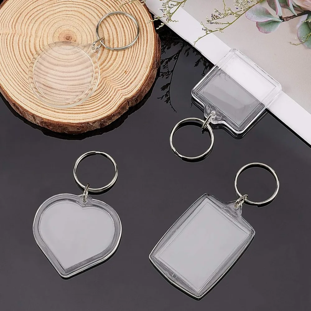 Blank Photo Insert Keychains, 30 Sets Acrylic Photo Snap in Keychain 2 x 1.9 Inch Heart Custom Blank Photo Keyring DIY Picture