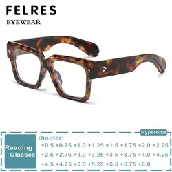 Retro Leopard Square Reading Glasses Men Women Rivets Fashion Thick Frame Blue Light Blocking Prescription Presbyopia Eyeglasses