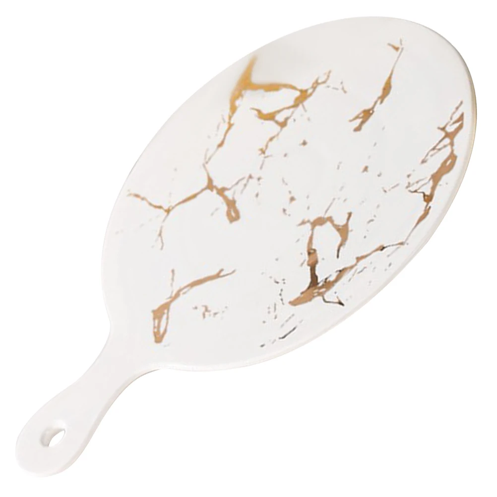 

Household Marble Pattern Ceramic Plate with Handle Food Serving Tray Multi-Function Steak Cake Dessert Plate