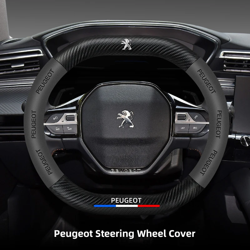 Car Interior Leather Carbon Fiber Steering Wheel Cover Non-slip For Peugeot 408 4008 308 3008 Rifter 5008 508 2008 208 301 RCZ