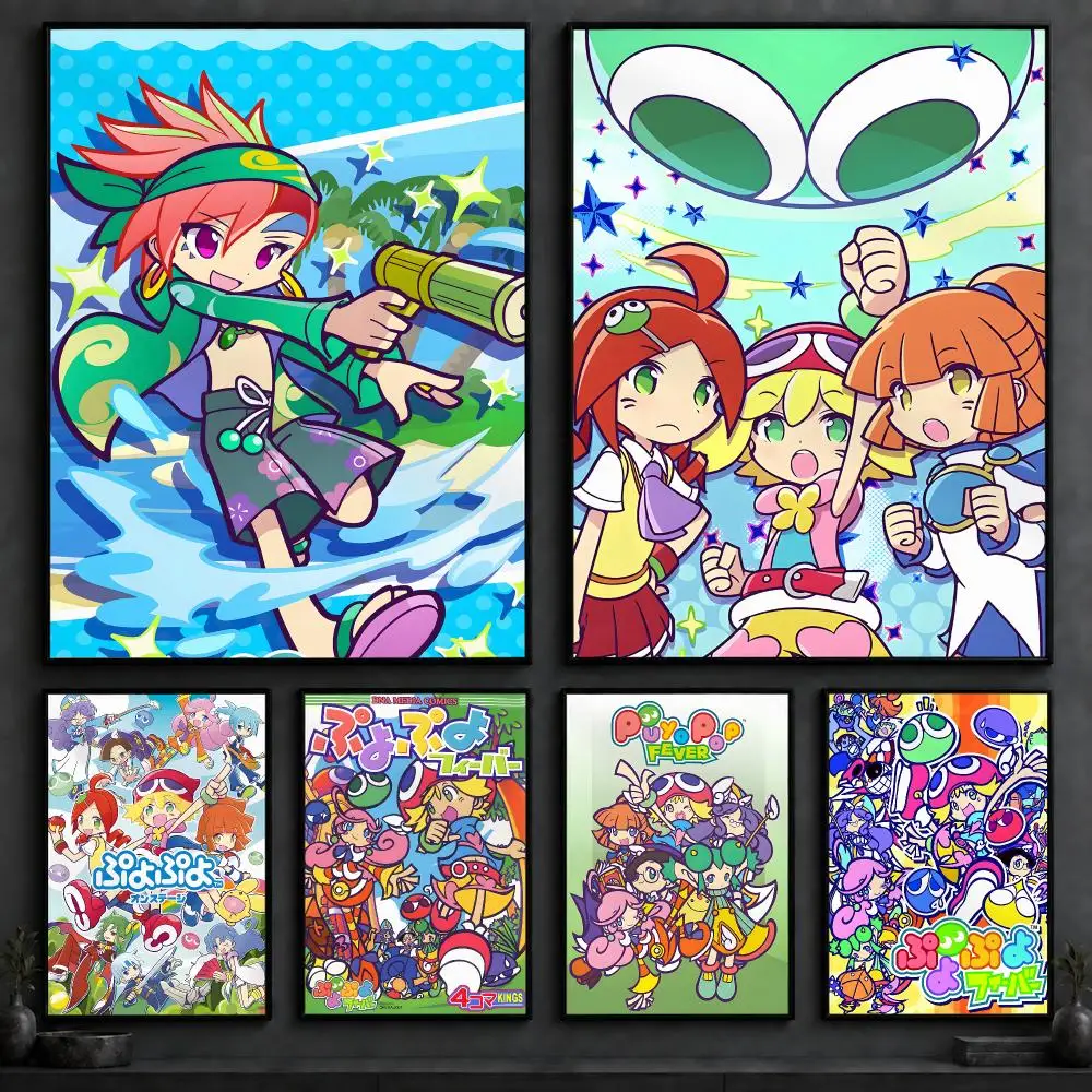 Retro Game Puyo Pop Fever Poster Art  Self-Adhesive No Glue Residue Wall Decor for Bedroom Living Room