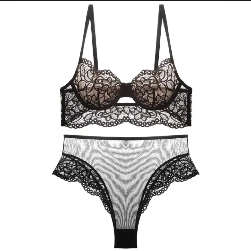 MOYISU Lace Bralette Set Elegant Sheer Bra White Delicate Openwork Ultra Thin Sensual Lingerie UK Sizes S-XL BC Sensual Bra Set