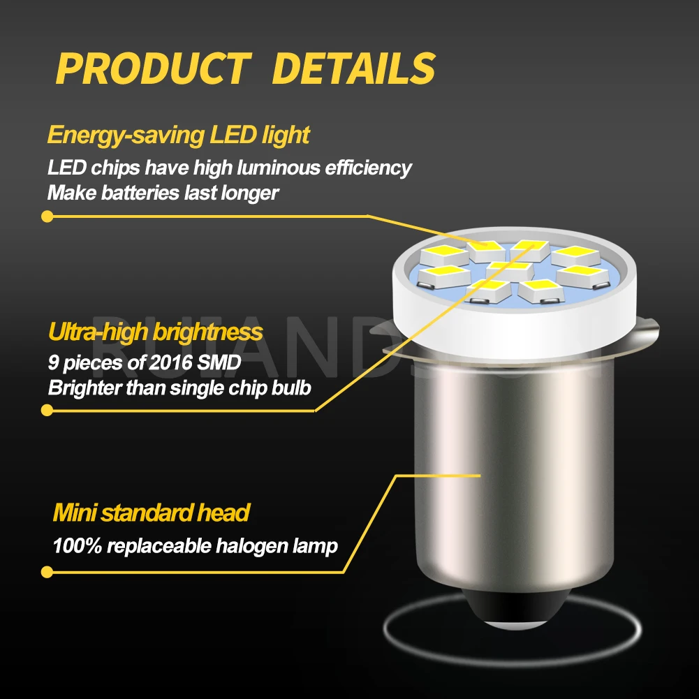 P13.5S PR2 PR3 LED Bulb 3V 4.5V 6V 6.3V 12V 18V Flashlight Torch Replacement Lamp Work Light White Mini Lamp