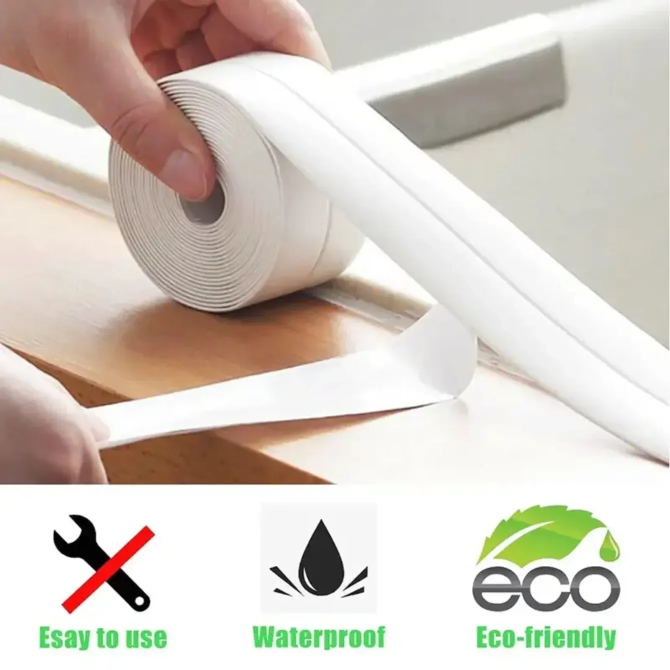 1 Roll of Waterproof White PVC Self-Adhesive Tape - Perfect for Bathroom, Sink & Kitchen - Super Strong Stickiness!