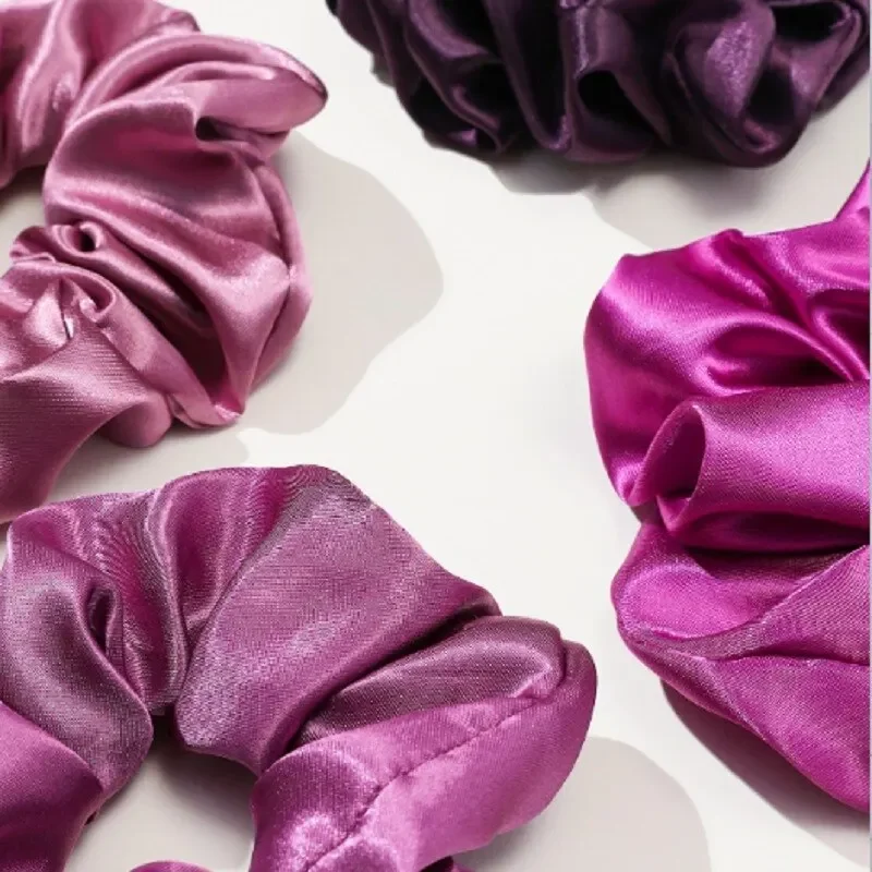 12 Pieces Purple Elegant Satin 6pcs Large Intestine Ring + 6pcs Small Intestine Ring Elastic Ponytail Hair Rope Gift Set