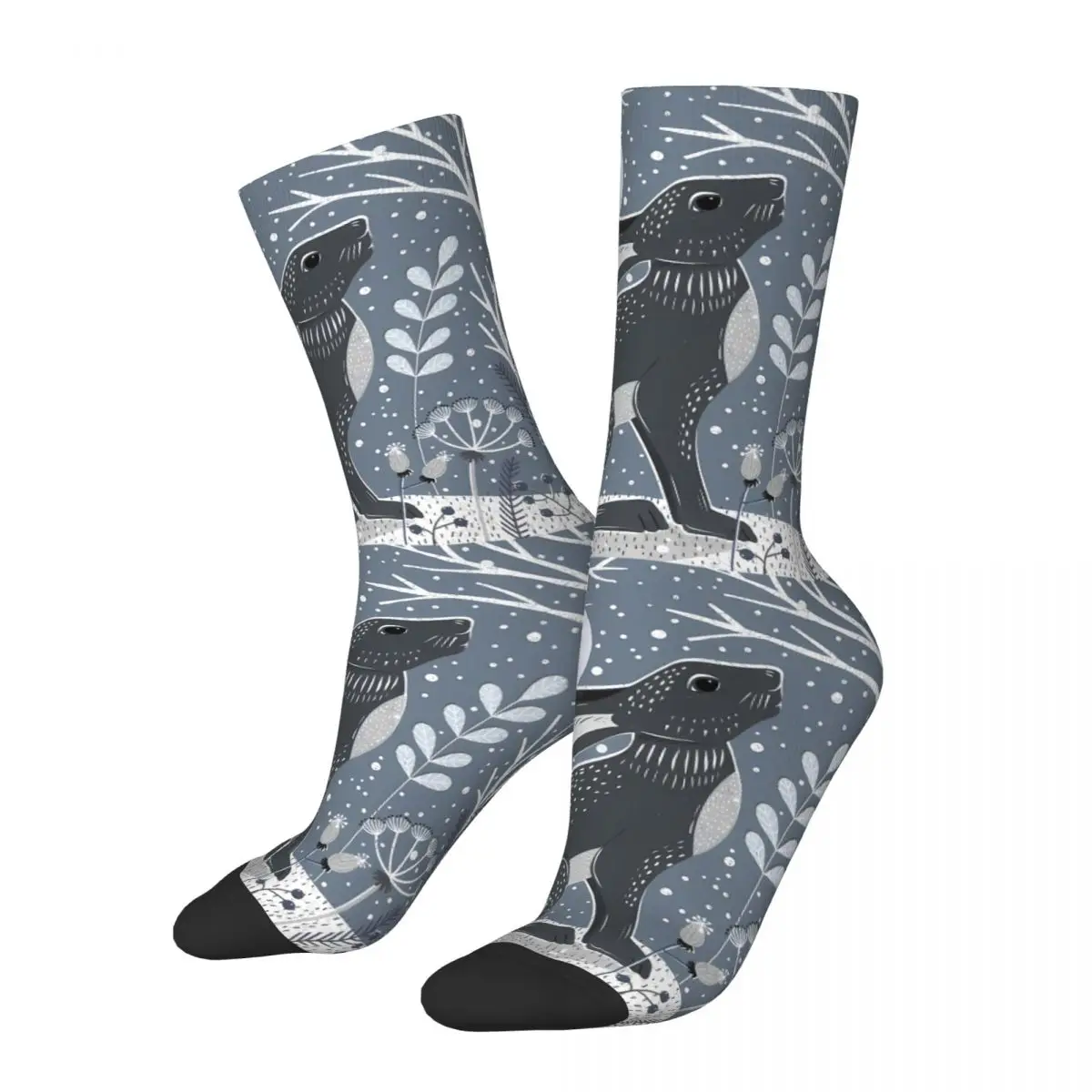

Funny Happy Sock for Men Blue Rabbit Vintage British Folk Pattern Printed Crew Sock