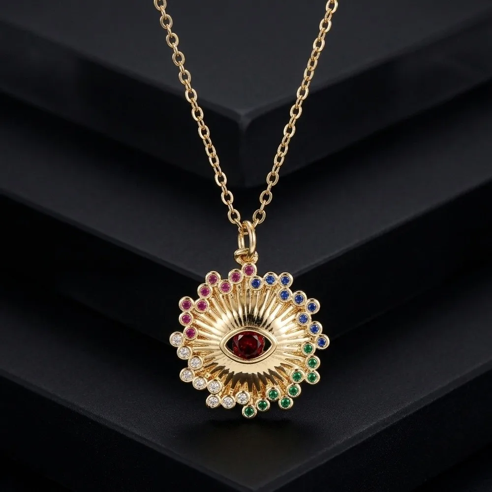 Copper Gold Plated Devil's Eye Necklace Rhinestone Vintage Demon Eye Necklace Gothic Delicate Turkish Eye Neck Chain view 2
