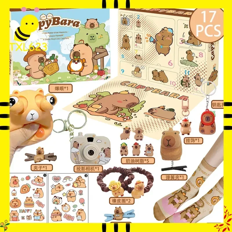 17 pcs/31 pcs Capybara Figuren Thema Blind Box Kids Diy Sieraden Haarspeld Fun Model Speelgoed Kerst Advent Countdown kalender Geschenken