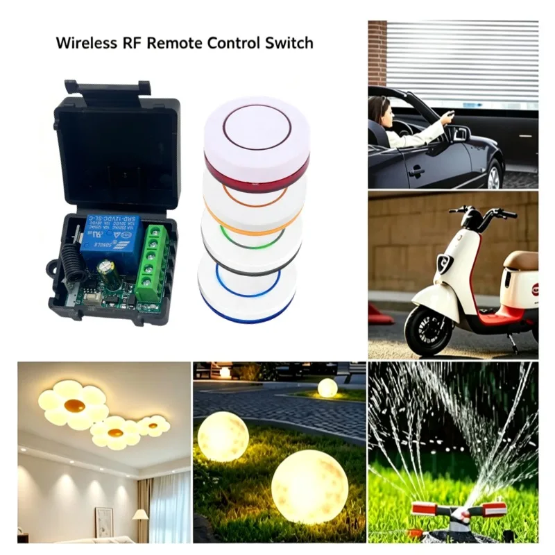 433MHz DC9-30V 12V Wireless Remote Control Switch Single Channel RF Relay Receiver Round Button Transmitter For Lamp Garage Door