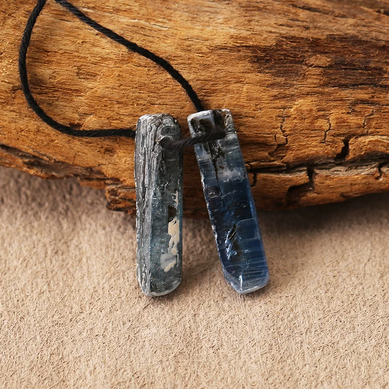 Natural Blue Kyanite Strip Earrings Beads for Jewelry Making, Handmade Natural stones beads 21*5*4mm 2.4g