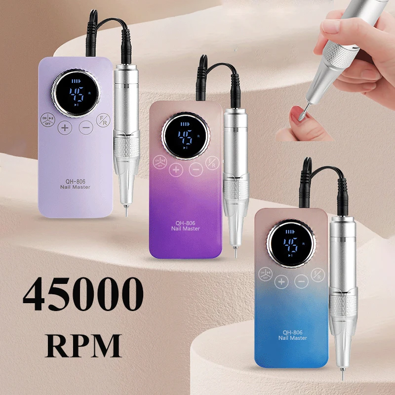 

Portable 45000RPM Electric Nail Drill Machine Professional Nail Drills for Gel Nails Polish Rechargeable Nail File Manicure Tool