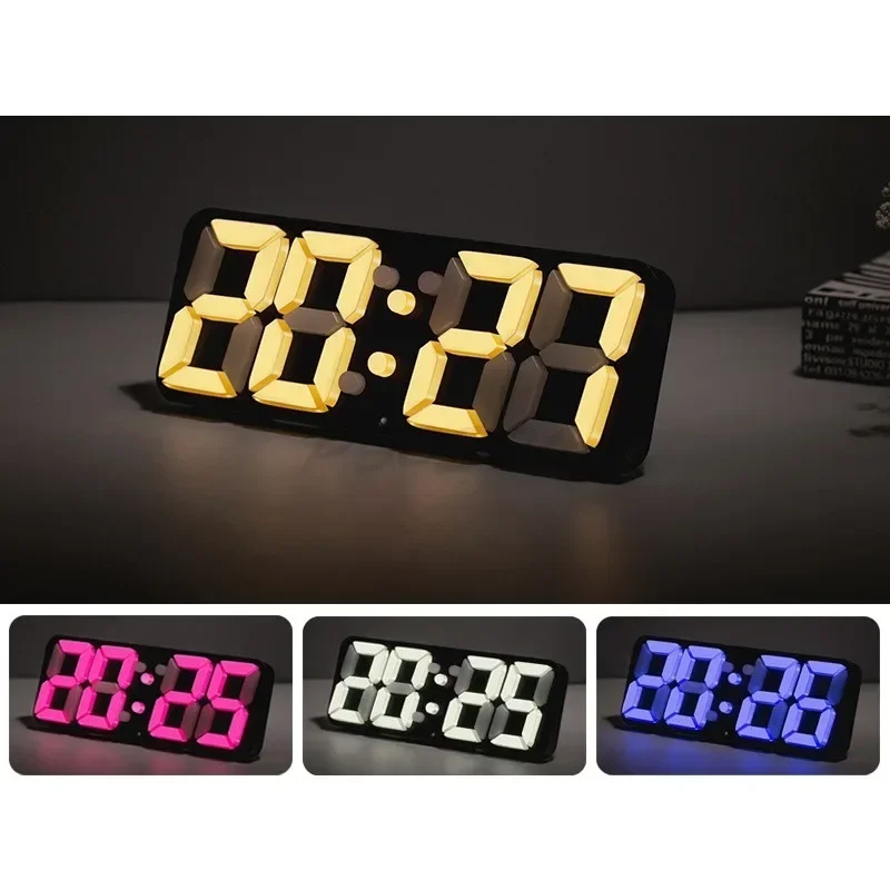 Household Creative 3D Stereoscopic Colorful Color Changing Alarm Clock LED Digital Wall Hanging Clock Alarm Clock