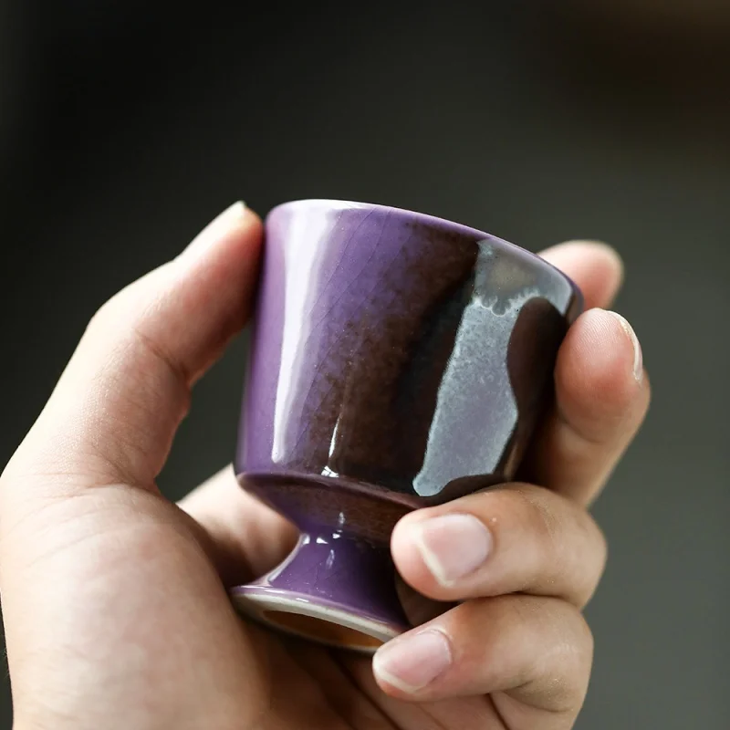 Jingdezhen Handmade High Temperature Purple Raw Ore Color Glaze Tea Cup Tea Cup Individual Single Cup Master Cup Kung Fu Tea Set