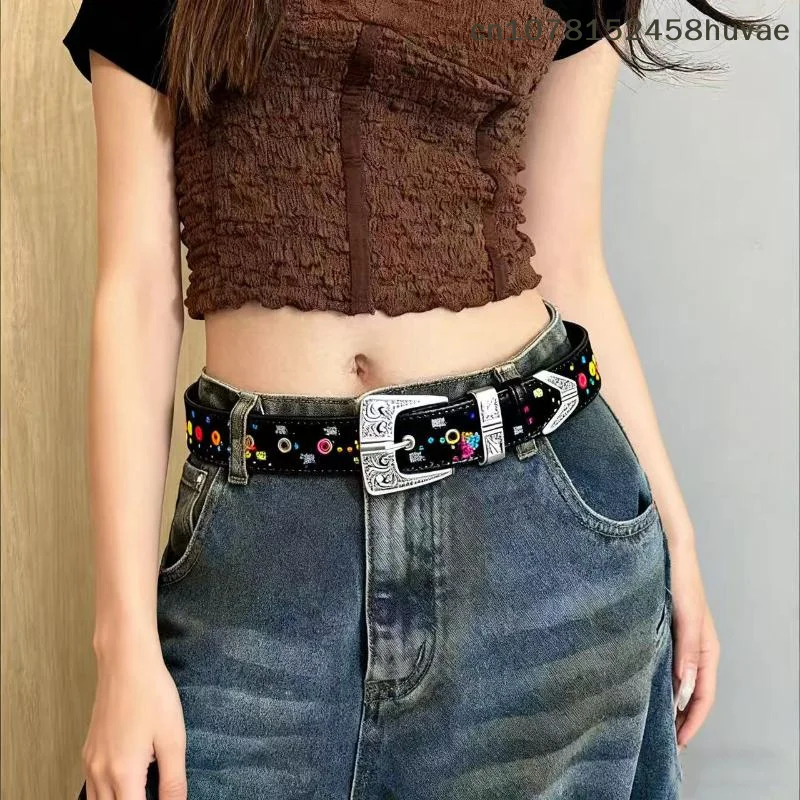 {MAX-66} Glitzernde Pailletten-Gürtel für Damen und Mädchen, modische PU-Ledergürtel, Western-Cowboy-Y2K-Retro-Jeans-Rock-Deko-Taillengürtel