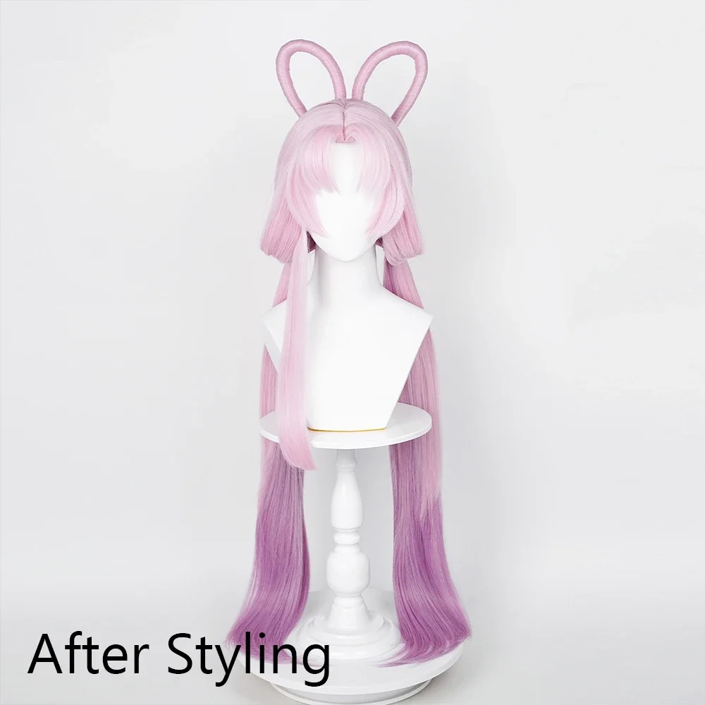 Honkai Star Rail Fu Xuan Peruca Sintética Longa Reta Rosa Ombre Roxo Mulheres Jogo Cosplay Peruca Resistente ao Calor para Festa Diária