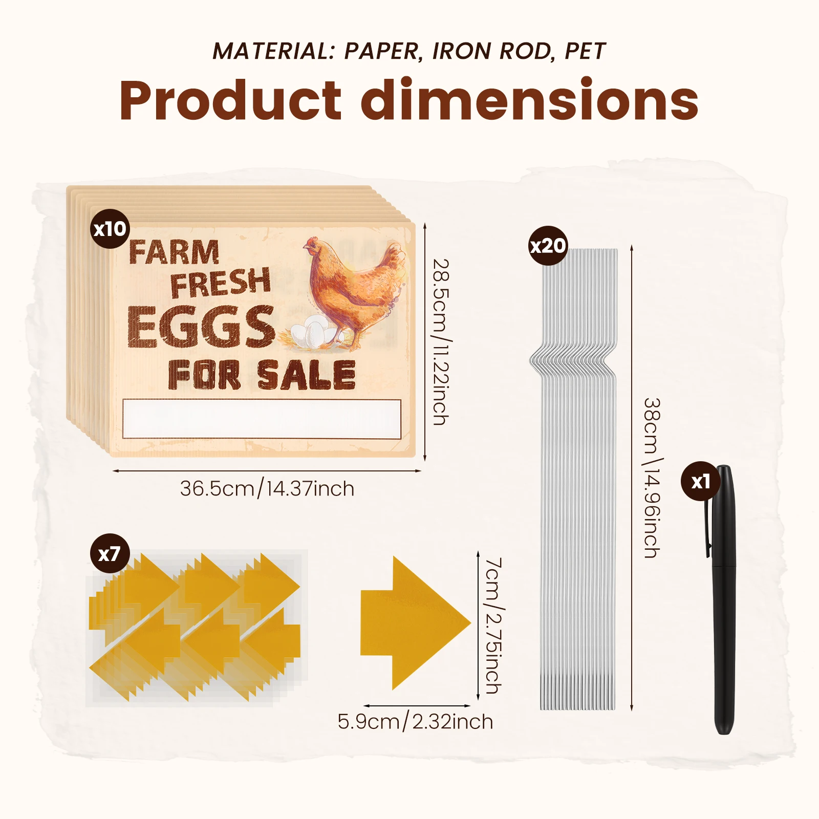 6/10 Pcs Farm Fresh Egg Signs Weatherproof Fresh Egg Yard Sign Outdoor Egg Selling Sign with Stakes Arrow Stickers Marker Pen