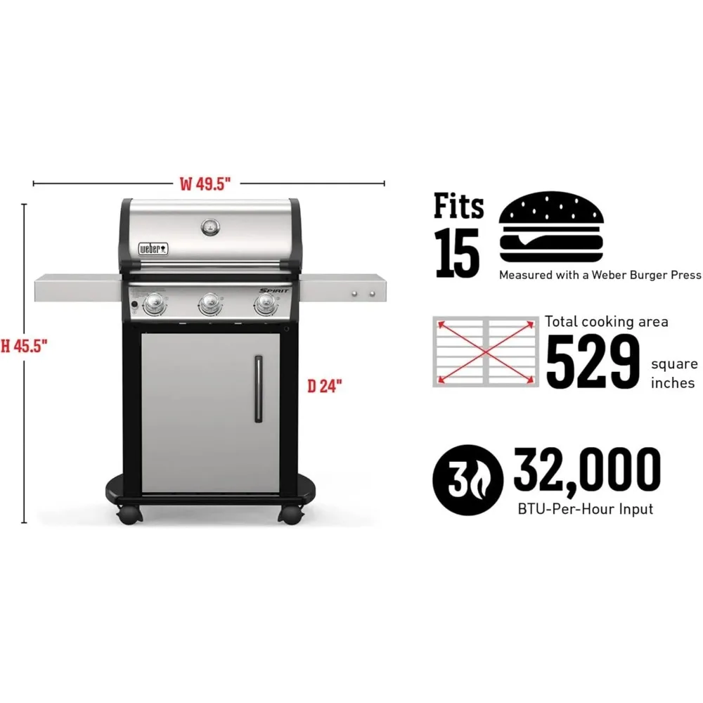 Spirit S-315 Liquid Propane Gas Grill, Stainless Steel