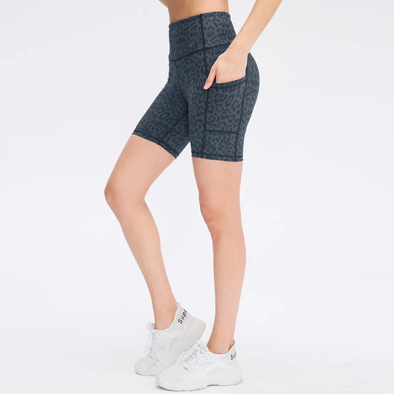 Women's printed nude yoga shorts with pockets skin-friendly tight stretch quick-drying sports fitness hiking running shorts image 3