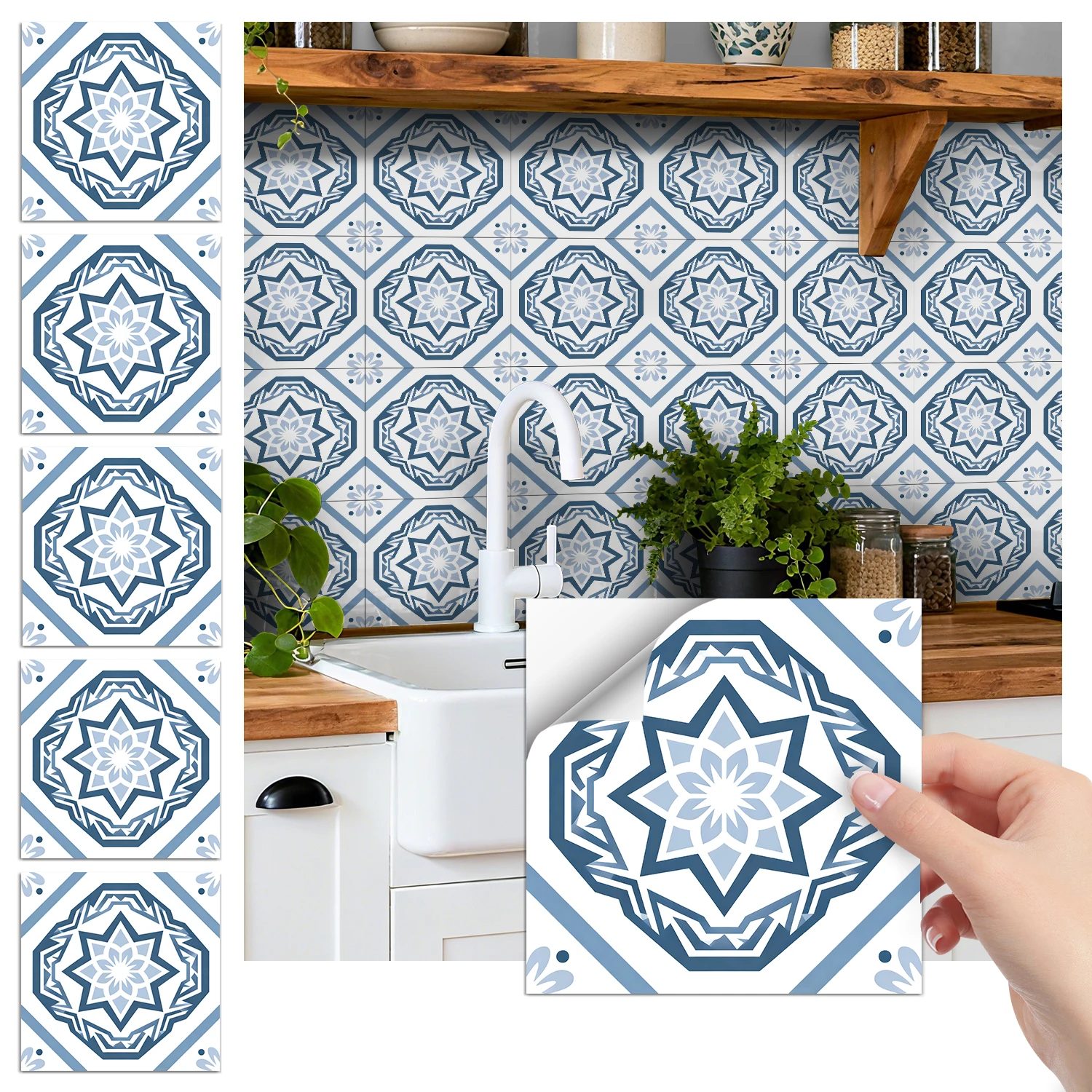 

36 pieces of minimalist floral tile stickers, self-adhesive wall stickers, waterproof kitchen, bathroom and home decoration