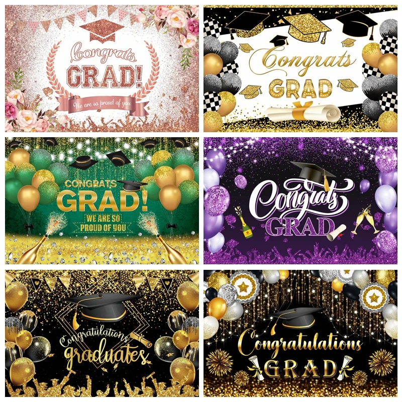 

Class of 2024 Backdrop Graduation Caps Congrats Grad Celebration Photography Background Graduation Prom Party Decor Supplies