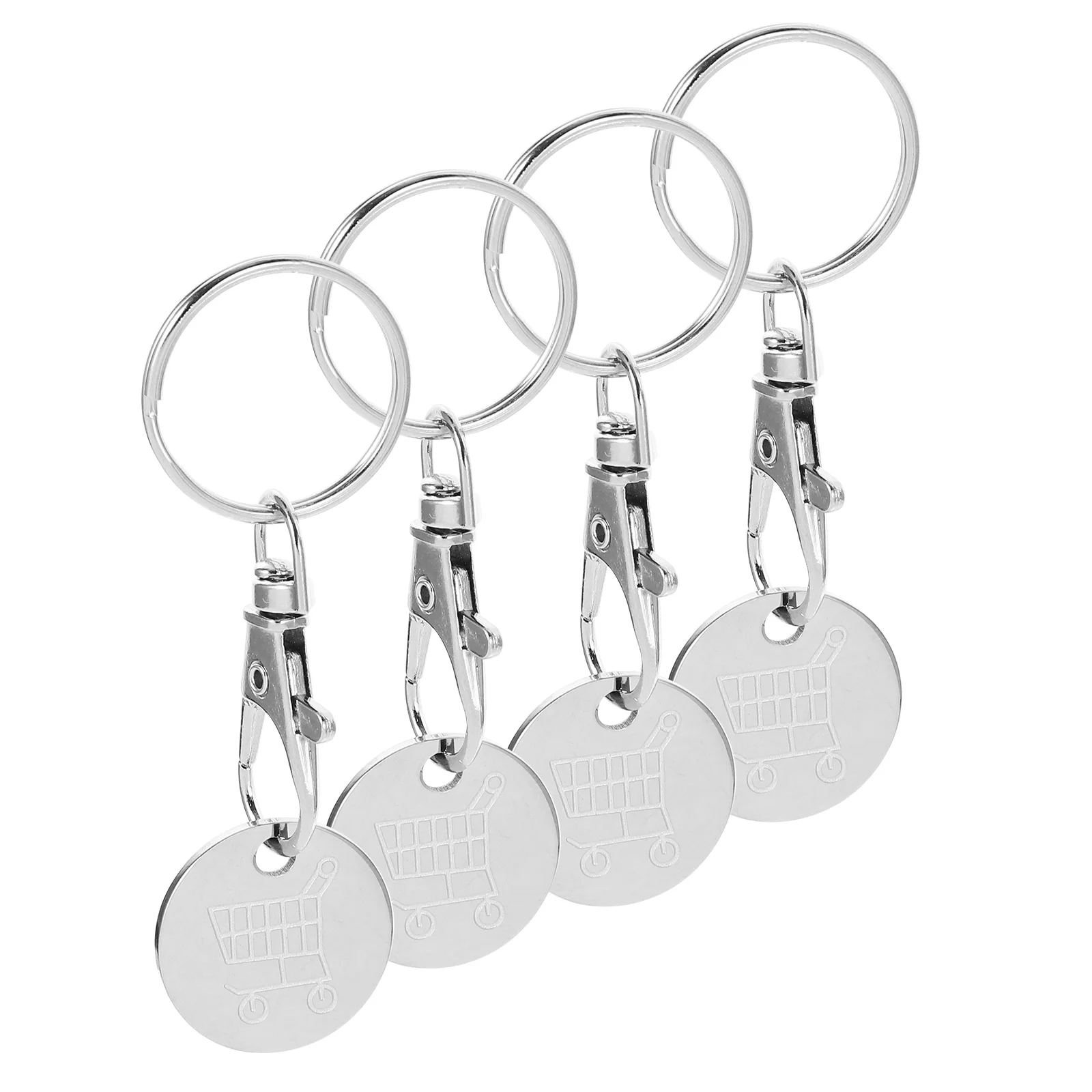 

4 Pcs Cart Token Shopping Trolley Pendant Key Fob Keyring Chain Rings Coin Quarter