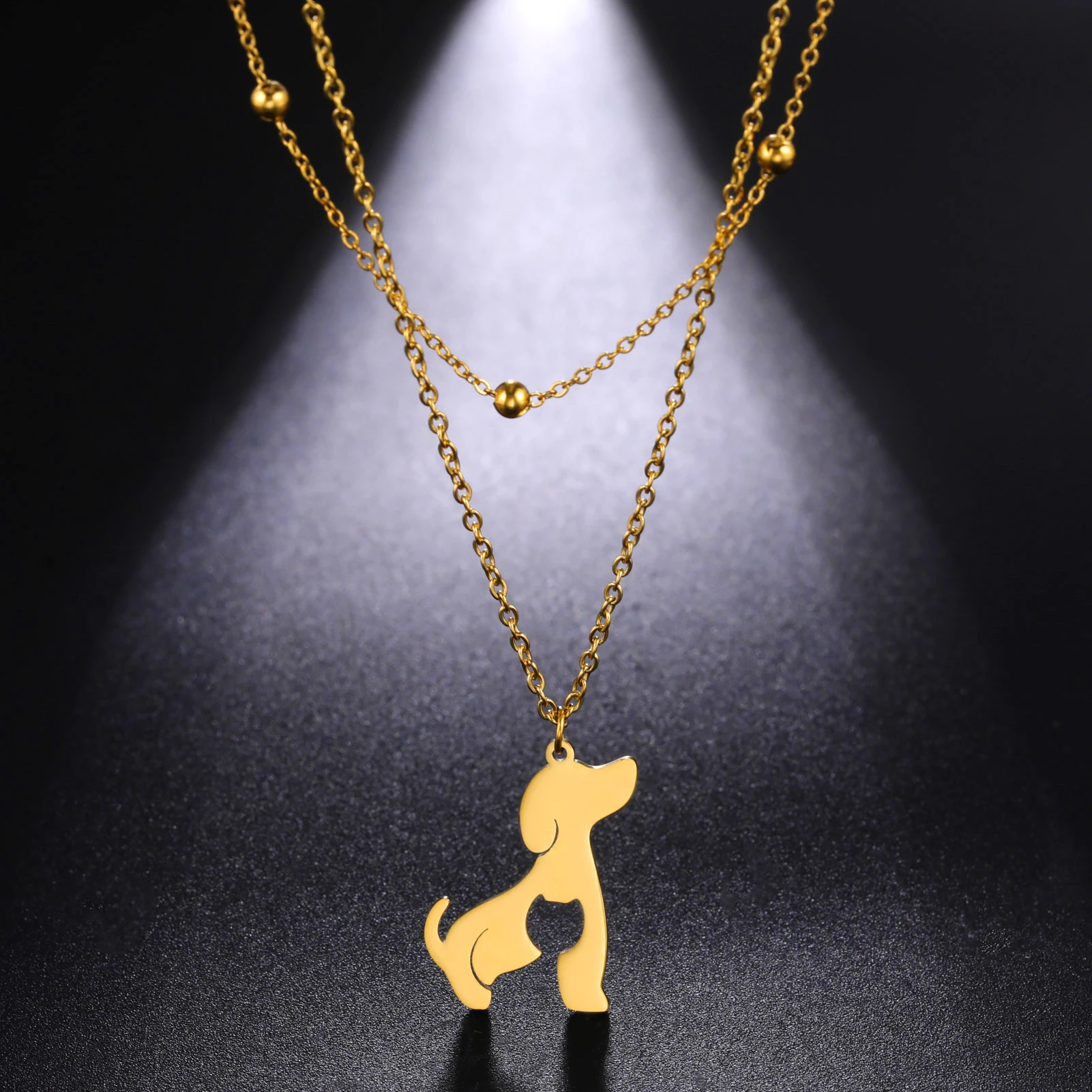 Hollow Cat Dog Animal Pendant Necklace Trend Women's Necklace  Simple Stainless Steel Double Chain Necklace for Birthday Gifts