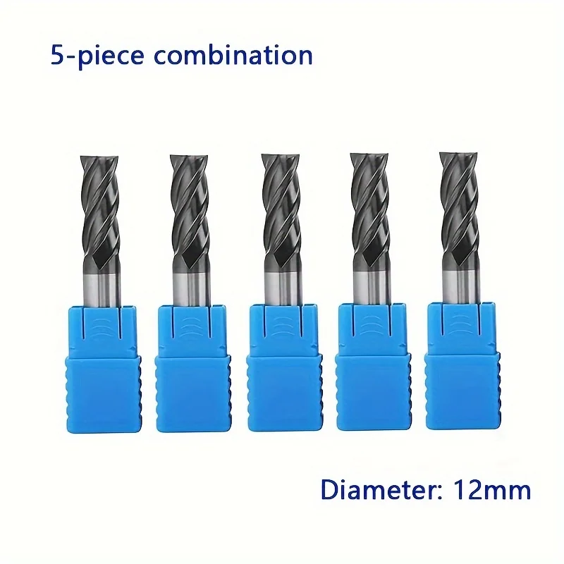 

5PCS 12mm 4 Flute Solid Carbide End Mills HRC45 Precision Ground for Face Side Milling Tungsten Powder Metallurgy