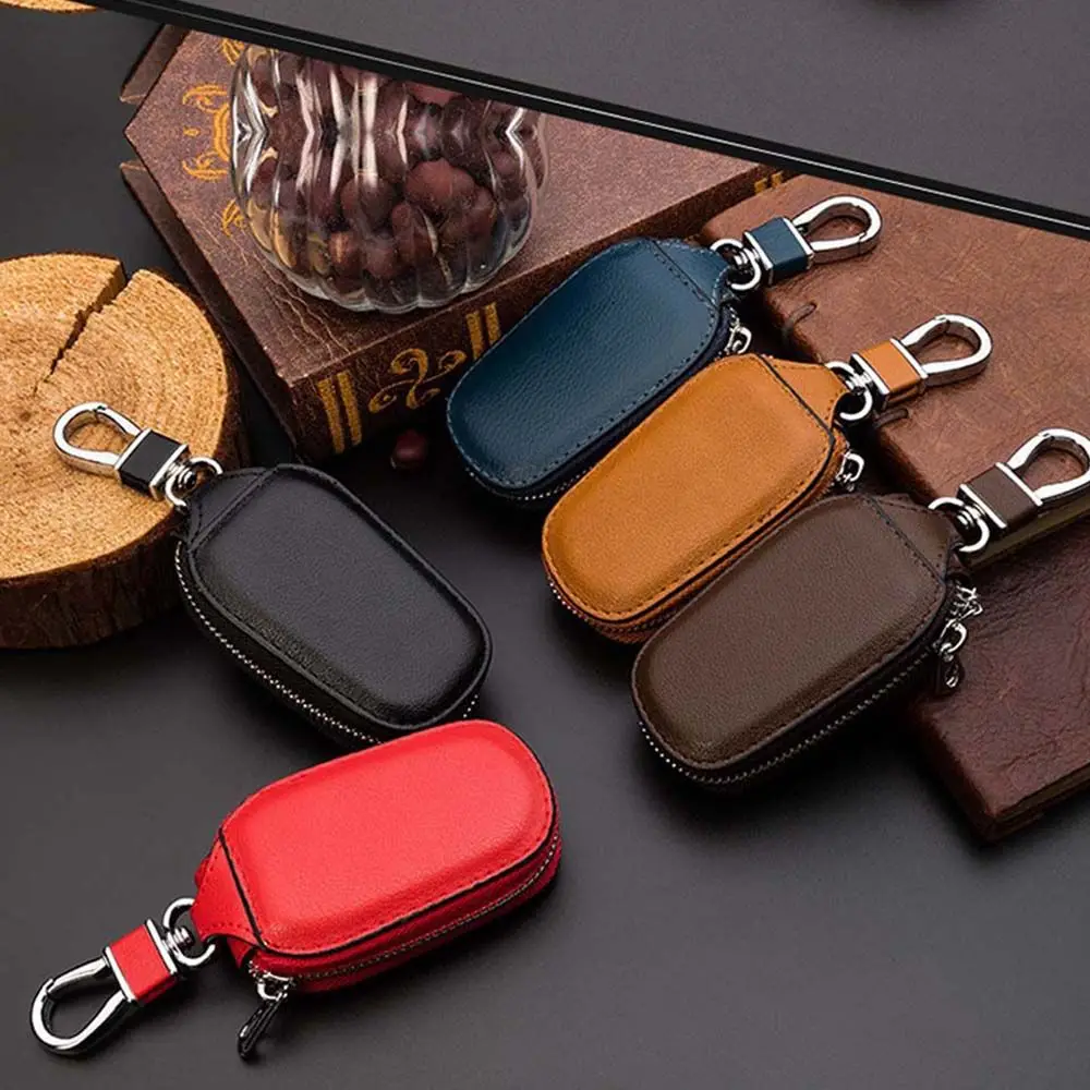 

Universal Men With Keyring Keychain PU Leather Keychain Covers Zipper Key Case Bag Keys Organizer Car Key Case Car Key Wallets