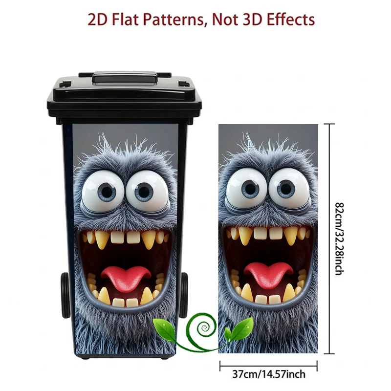 1pc Gray Furry Monster Themed Trash Can Decal Wall Sticker, suitable for outdoor trash cans, walls and home decoration