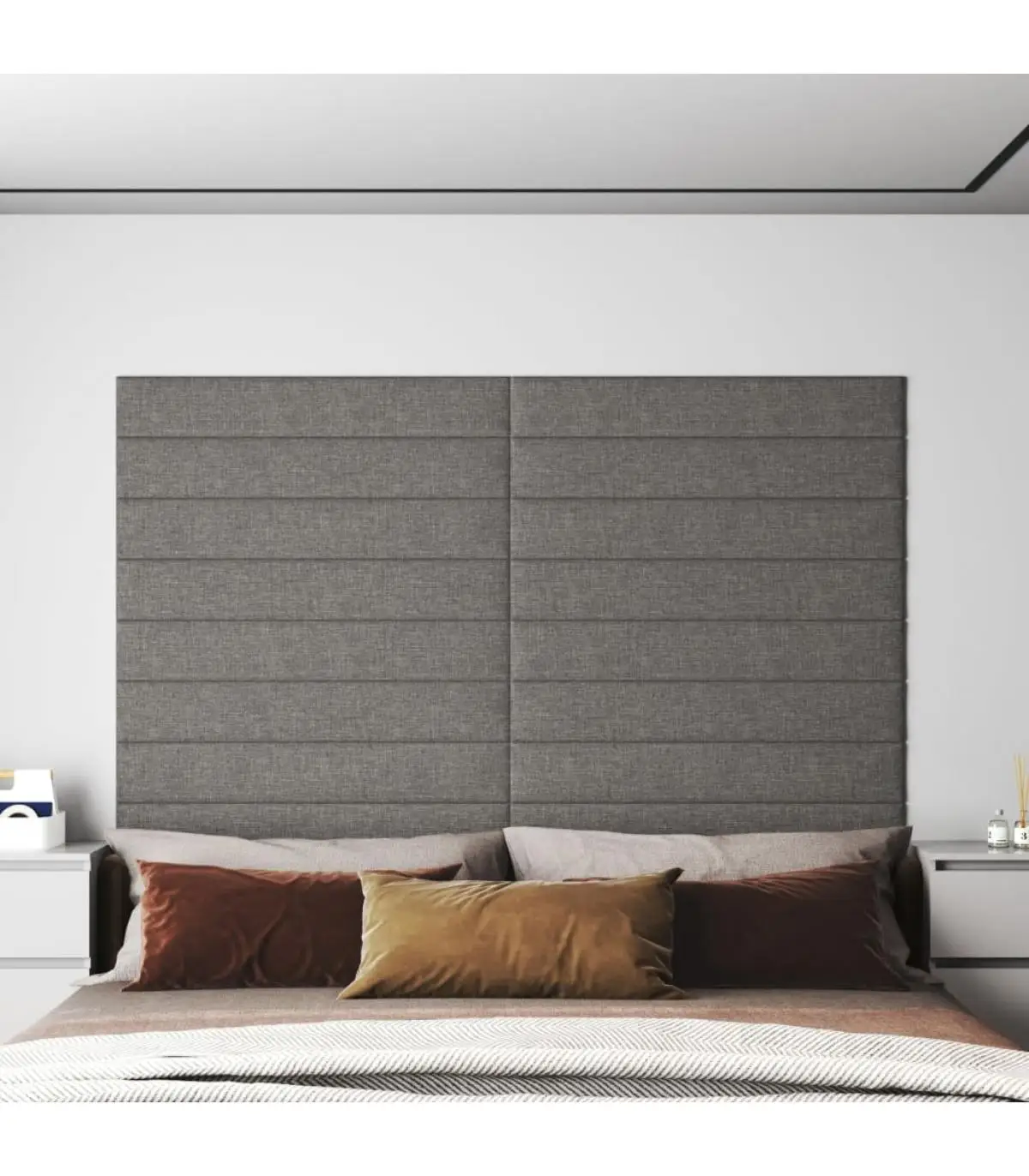 Wall covering wall panels 12 Pcts fabric light gray 90x15 cm 1,62 m²