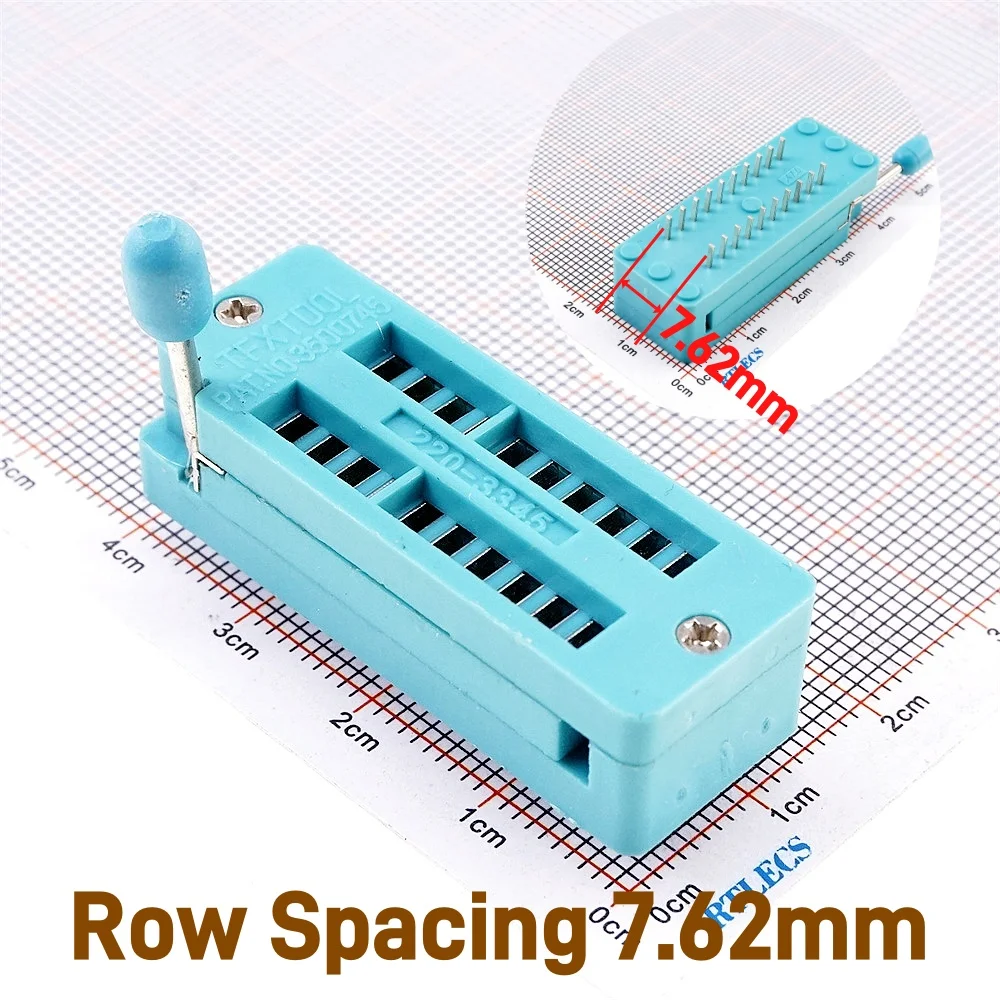 Test IC DIP ZIF ZIP Socket 14 16 18 20 24 28 32 40 48Pin Pitch 2.54 mm Press-Fit Dual Row Spacing 7.62 mm 0.3\