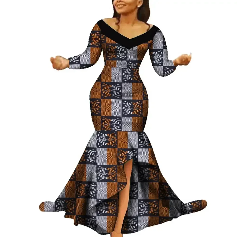 Neue Dashiki Afrikanische Print Kleider Bazin Lange Fischschwanz Kleid für Hochzeit Party Vestidos Afrikanische Kleider für Frauen WY5759