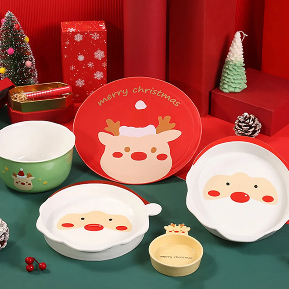 1Pcs Christmas Santa Ceramic Dinner Plate Meticulous Craftsmanship Smooth Edge Versatile Serving Platter Xmas Tableware Food