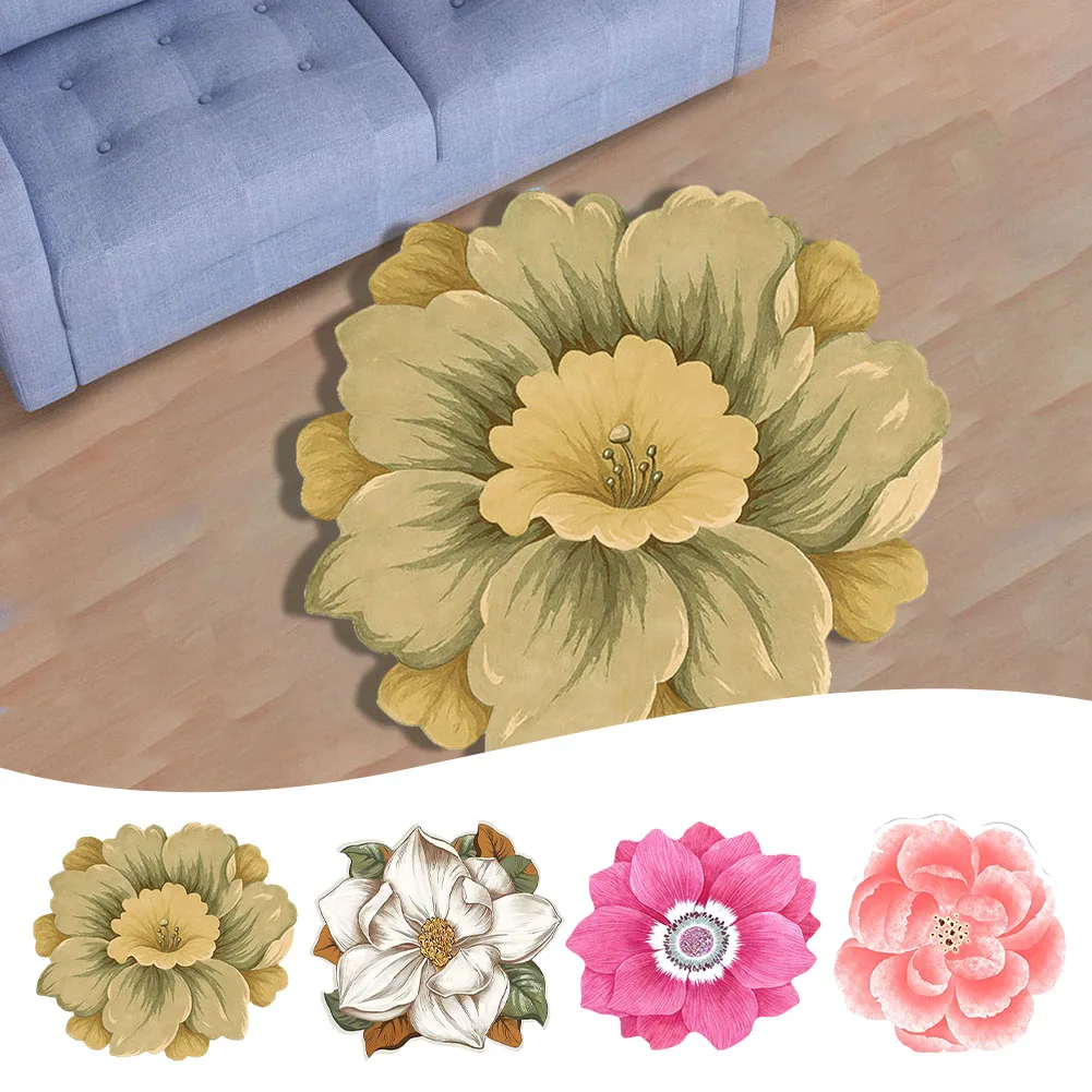 Lotus Pattern Floor Mat for Bathroom Kitchen Bedroom Non Slip Rubber Backing Water Absorbent Velvet Floor Rug for Home