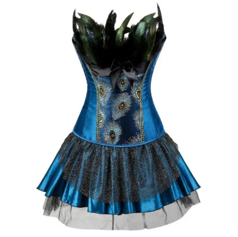 Gothic Corset Dress Steampunk Peacock Glitter Bustier Lace Up Corsage Tutu Burlesque Costume Carnival Party Outfit Plus Size view 2