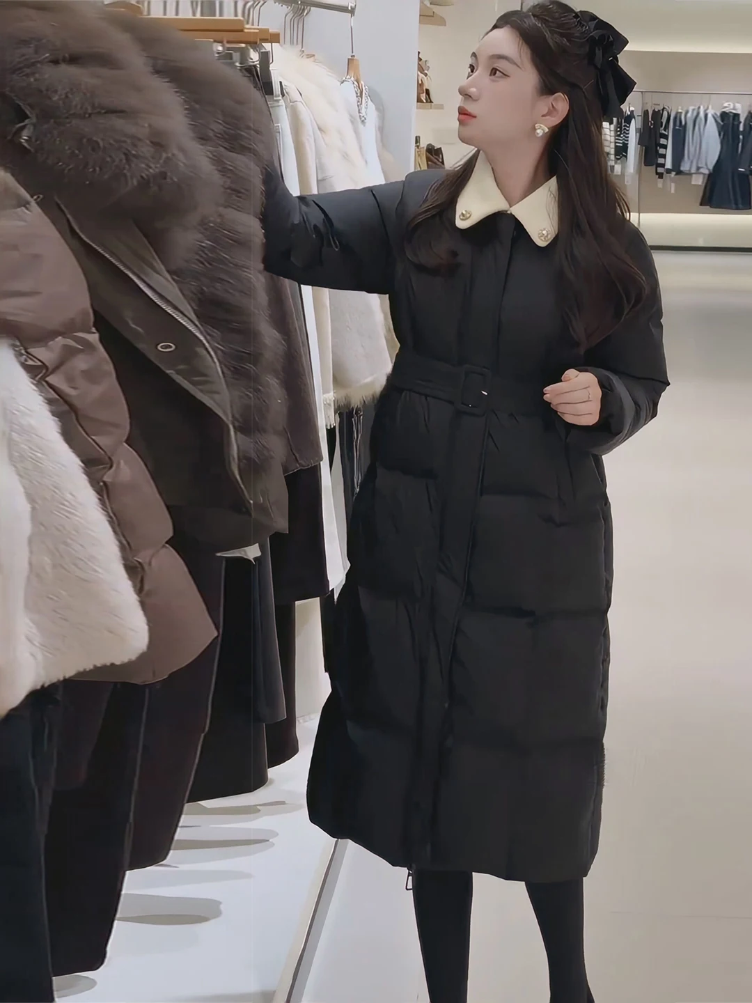 

Женское пуховое пальто Hebe средней длины с поясом, модное, элегантное, белое, теплое, с длинными рукавами