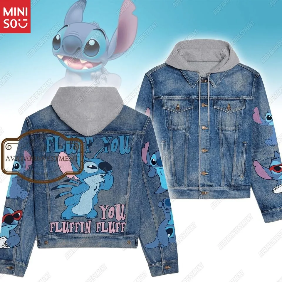 DisneyUnisex Chaqueta vaquera de gran tamaño, ropa informal estilo Hip Hop, abrigo Vintage lavado con estampado de dibujos animados para hombres y mujeres