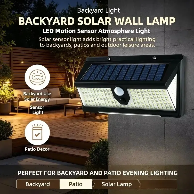 Solar Wall Lamp Motion Sensor Outdoor Waterproof Garden LED Patio Backyard Yard Lighting Lawn Park Villa Courtyard Light