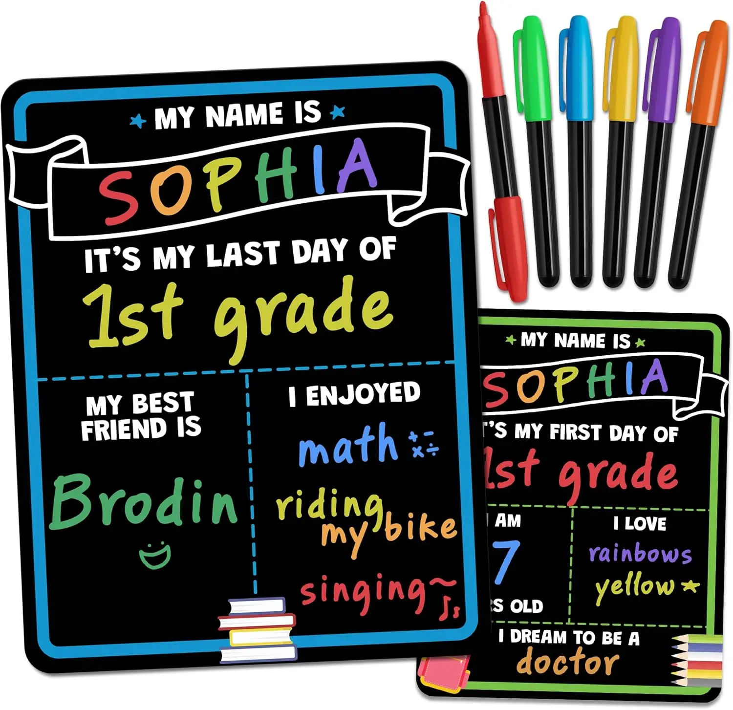 

First & Last Day of School Sign Board with 6 Liquid Chalk Markers - 14x11 Double-Sided Reusable
