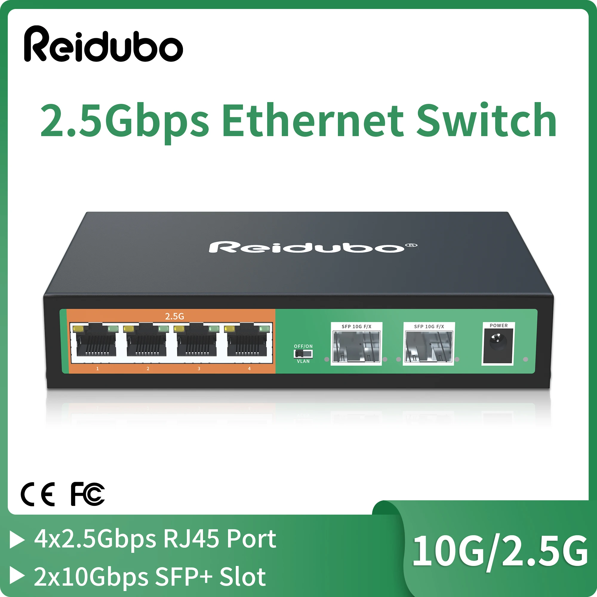 6 Port 2.5GB Switch, 4x2.5G Ports with 2x10G SFP+ Uplink, Unmanaged 2.5Gb Ethernet Network Switch, Plug & Play