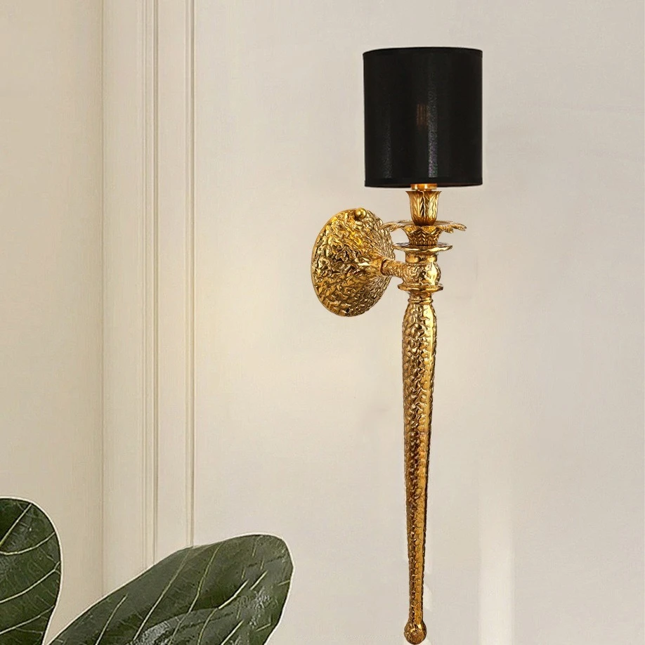 French retro all-copper wall lamp villa living room bedroom bedside corridor aisle study LED wall lamp