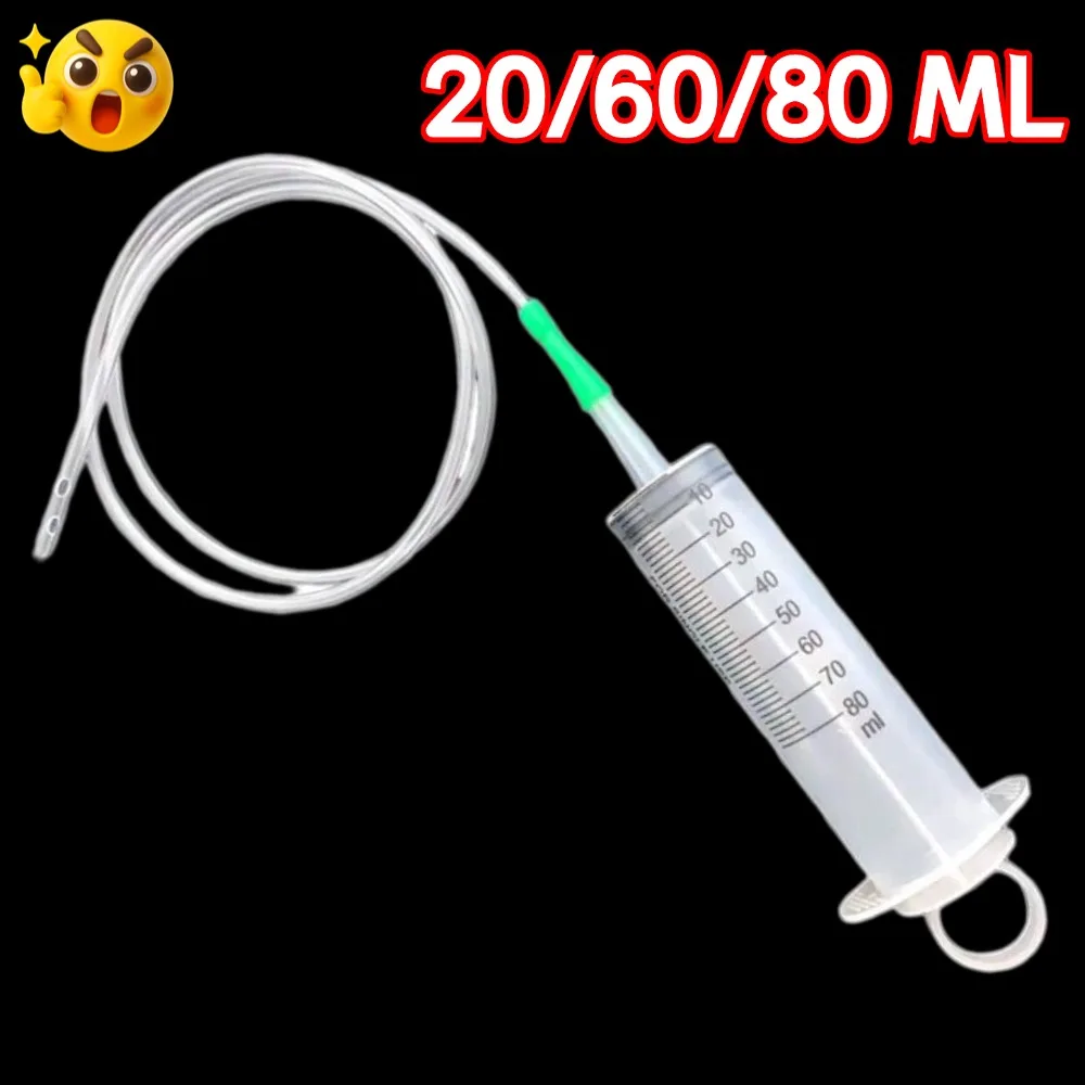 20/60/80ml Reusable Oil Pump Syringe with 1m Hose, Pet Feeding & Hydroponics Nutrient Measuring Tool for Lab & Home Use
