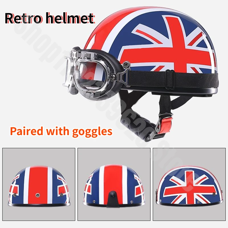 

Electric Bike Riding Helmet for All Seasons Lightweight Half Helmet with Goggles Rice Shaped Flag Fashionable Pattern Sunscreen